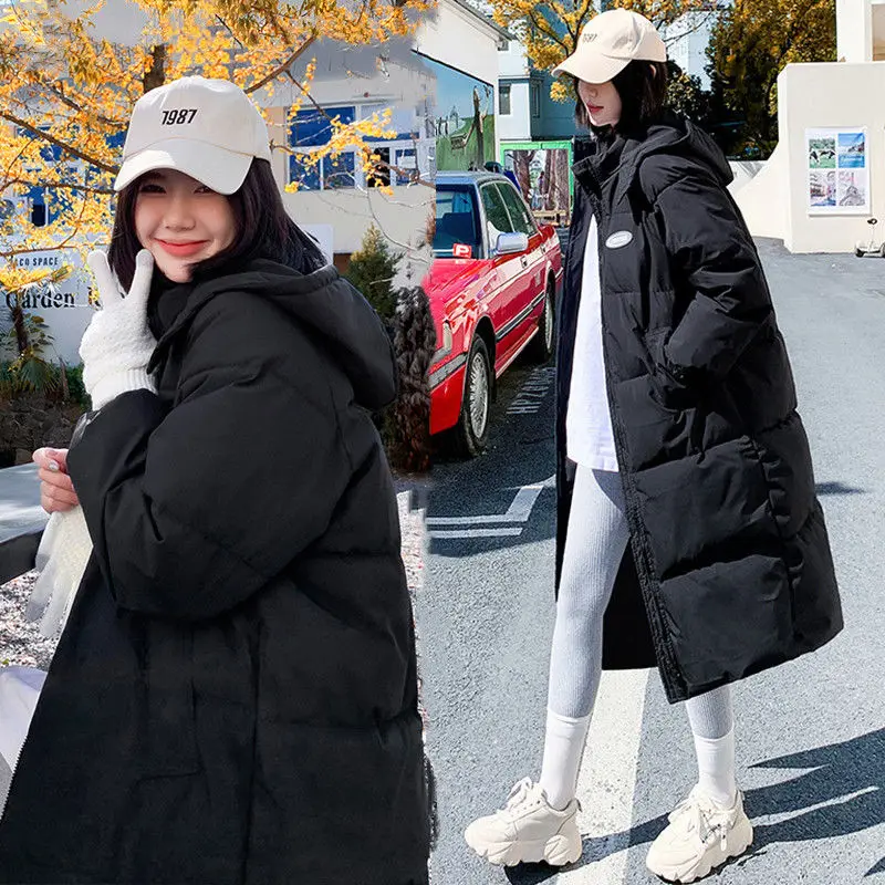 

2024 New Winter Jacket Women Hooded Coat Causal Long Thick Warm Parkas Zipper Down Cotton Padded Female Outerwear t158