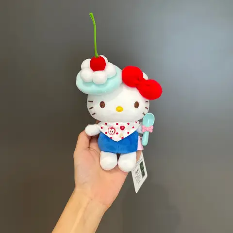 Cream Style Hello Kitty Cherry Hat Chef Apron Handmade Triangle Scarf Doll Diy Plush Cute Backpack Pendant Keychain Ladies Gift
