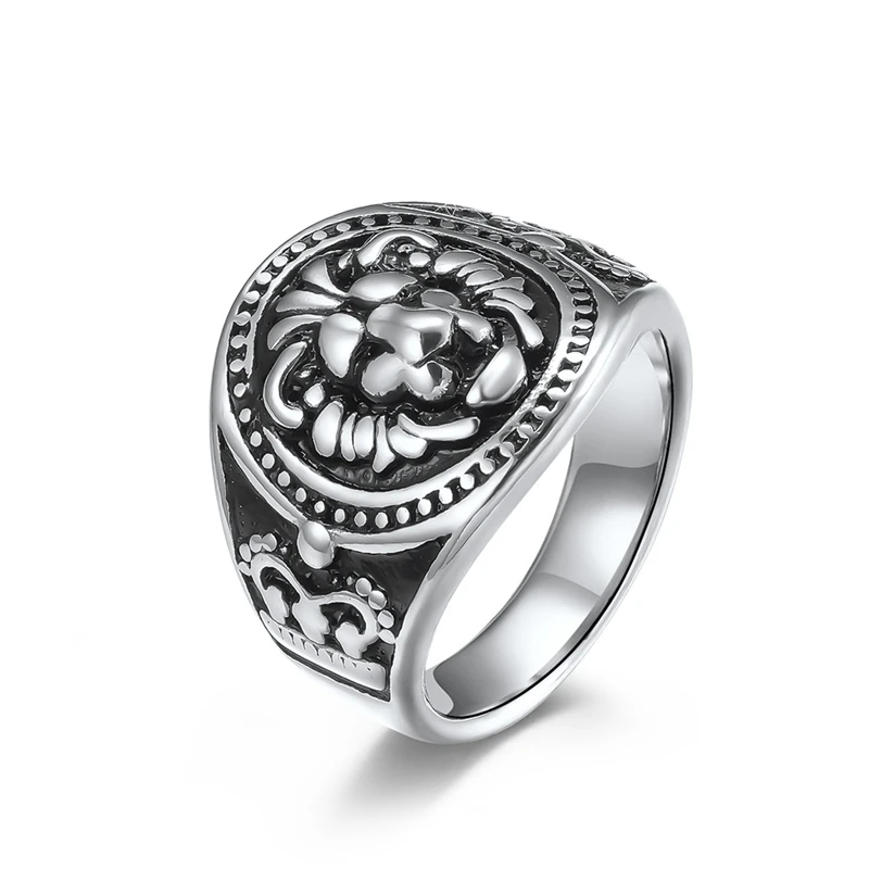 Retro Lion Head Domineering Hip Hop High Quelity Fine Stainless Steel Male Female Ring Polished No Fading JZ593