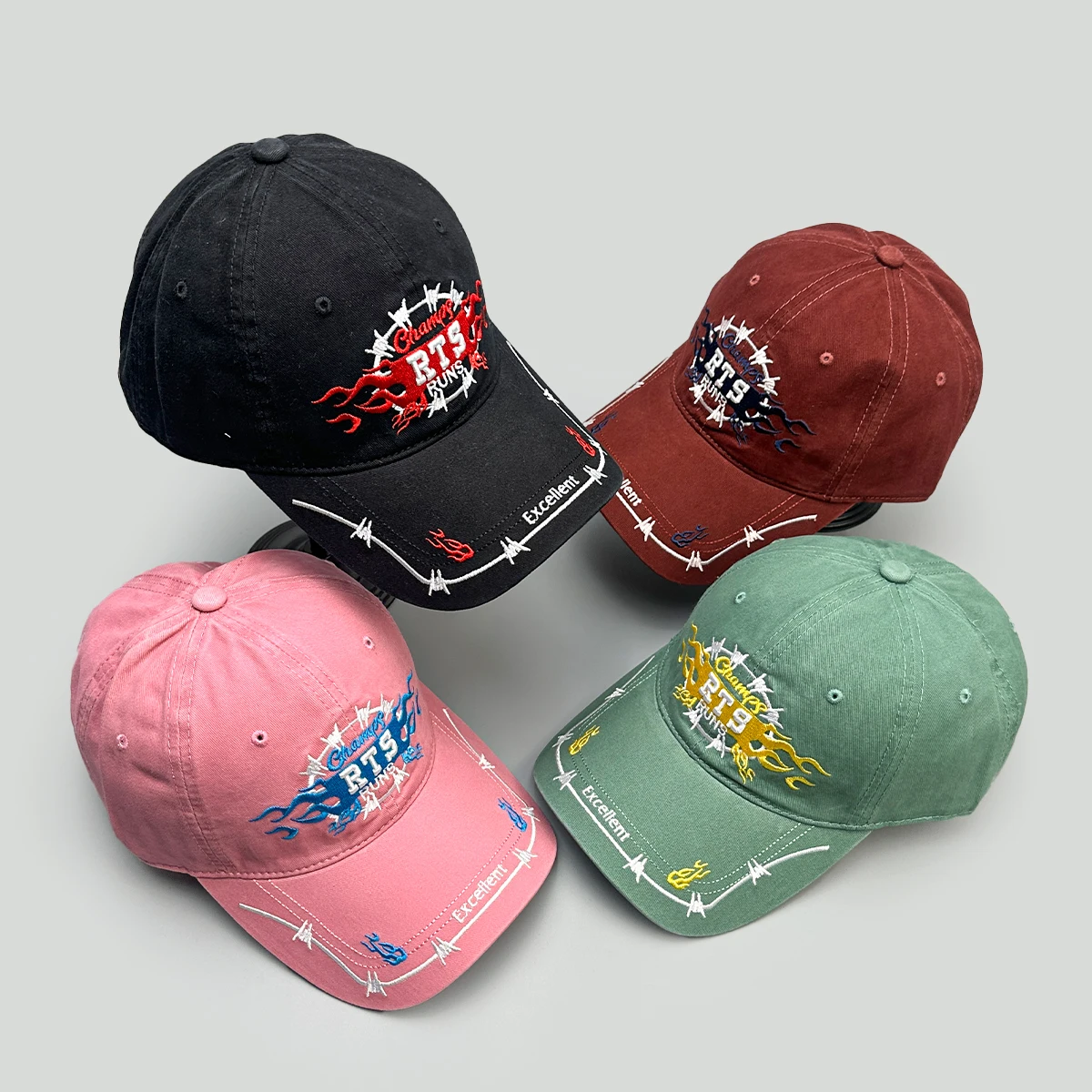 Personal Embroidered RTS Letters Flame Baseball Hats New Men Women Sunshade Niche Versatile Retro Fashion American Peaked Caps