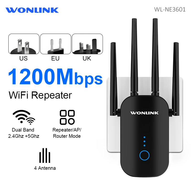 

Long range WiFi Repeater 1200Mbps Wireless Router 2.4G&5GHz WiFi Extender 802.11AC Wlan Wi Fi Range Amplifier Repetidor Antenna