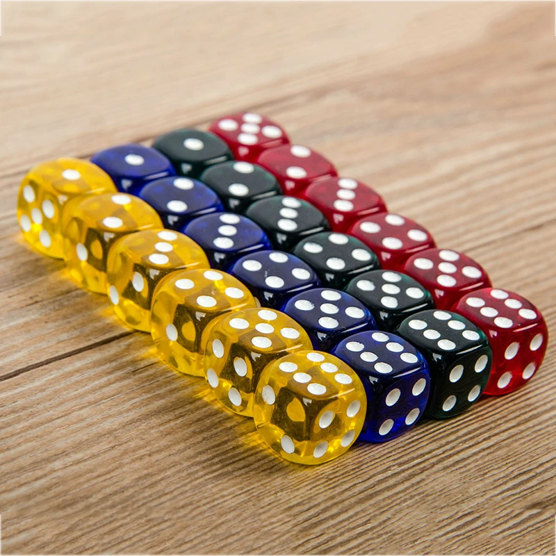 24 Pieces Set 16MM Rounded Corners Playing Party Dices Four-Color Transparent Dice (Transparent Blue, Green, Yellow, Red All 6)