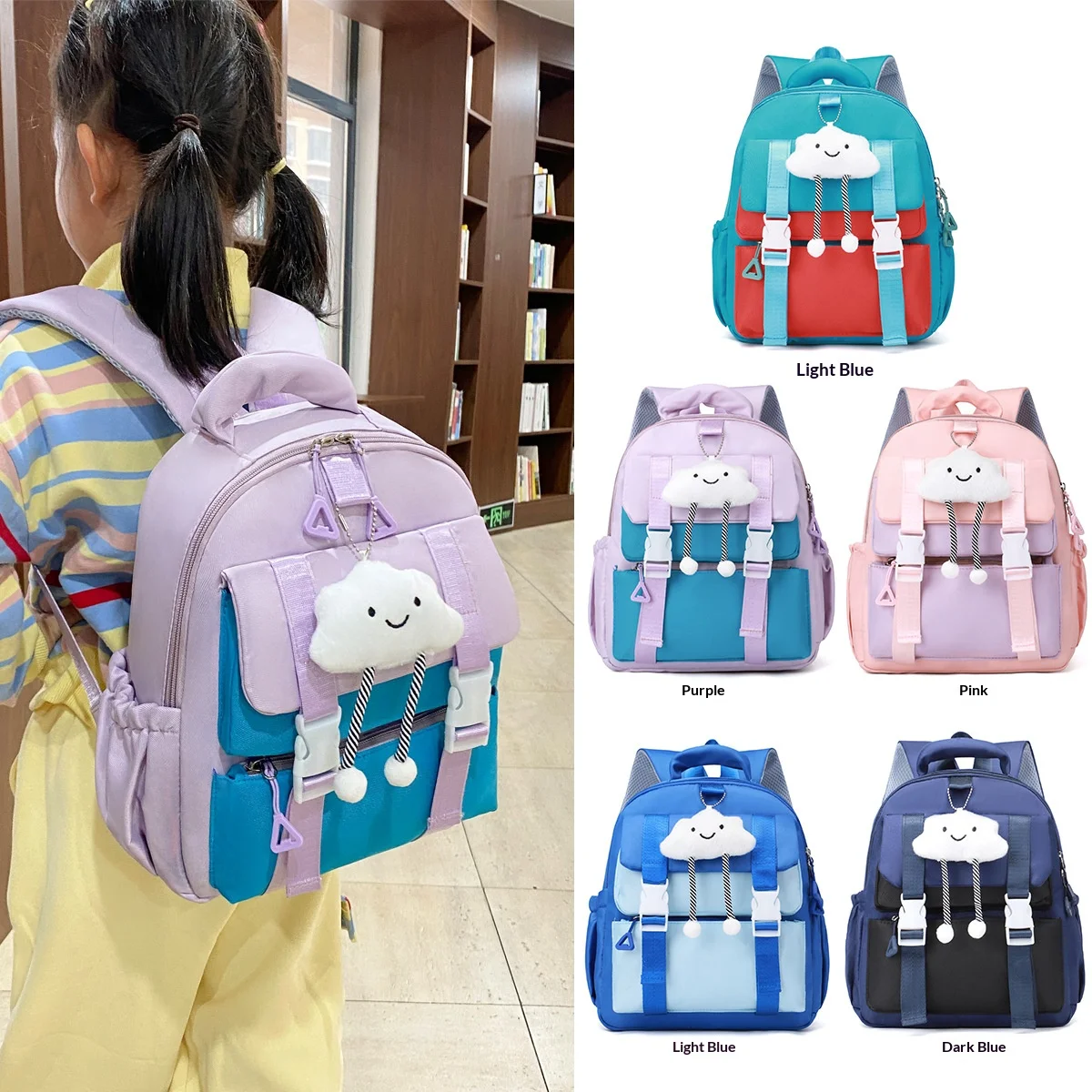 Kids Backpack for Boys Girls, Cartoon Animal School Bag with Keychain, Cute Toddler Backpack for Kindergarten, Children Daypack