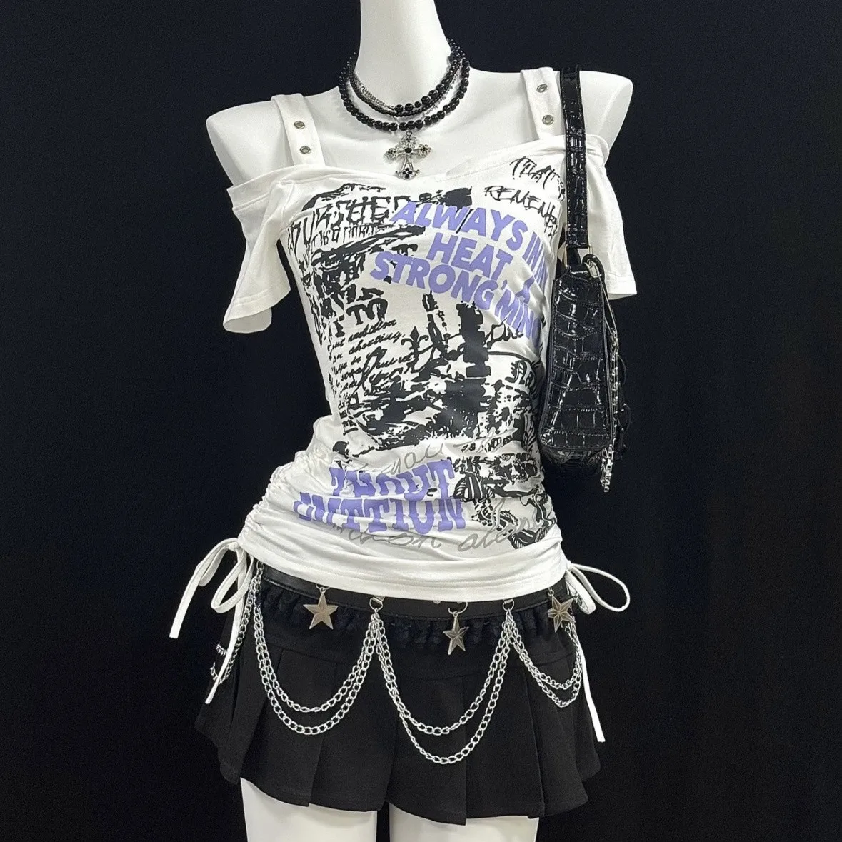 

Harajuku Y2k японская одежда 2000-х годов футболка с графическим рисунком слинг панк уличная одежда с надписью Gyaru футболка с короткими рукавами Kpop винтажная женская рубашка
