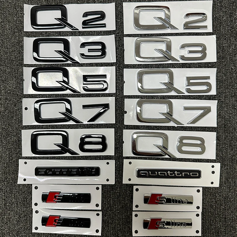 The new ABS letter 3D sticker For Audi Q2 Q3 Q5 Q7 Q8 logo quattro Sline Black Silver general