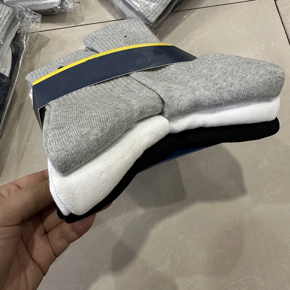 

Comfortable Cotton Sweat Absorbent Long Tube Socks 6 Pairs Mixed Black White Grey Towel Bottom Breathable Men Women Socks