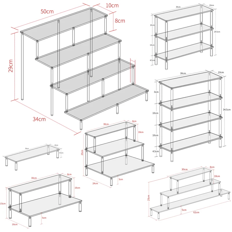 Acrylic Display Riser Shelf Organizer Storage Rack Holder Stand for Nail Polish Essential Oil,Figures,Perfume,Cupcake,Cosmetic