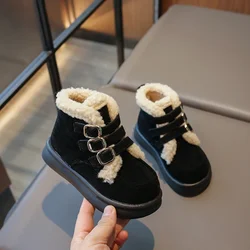 2024 neue Mädchen Stiefel vielseitig weich atmungsaktiv rutsch fest Kinder Mode lässig Schneeschuhe Klett verschluss einfarbig Plüsch