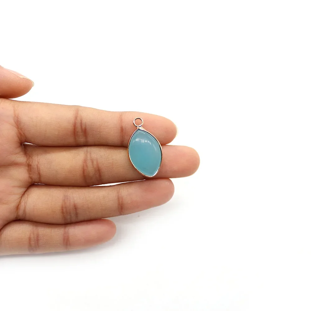 Creative Polished Marquise-shaped Lapis Lazuli and Agate Natural Stone Pendant Electroplated Edging Single Hole DIY Accessory