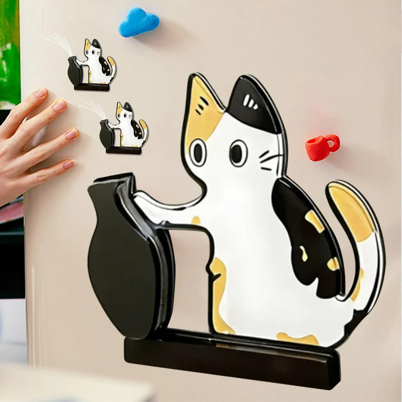 Cat Whiskers Holder Magnet Cute Acrylic Wide Opening Decoration Kitten Keepsake Vases For Refrigerators Washing Machines