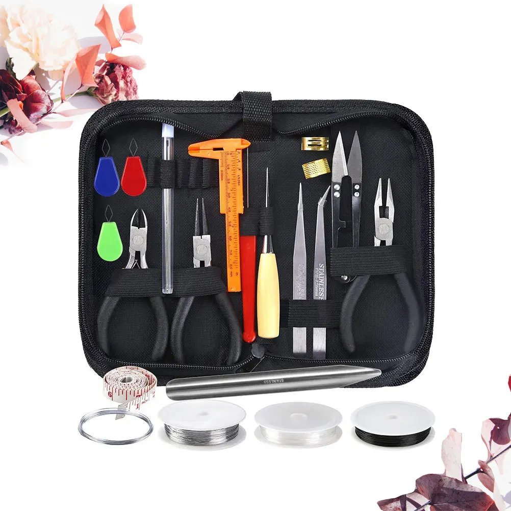 27Pcs Jewelry Accessories Kit Metal Parts Needle-Nosed Plier Scissor Tweezer Copper Wire Set Jewelry Making DIY Bracelet