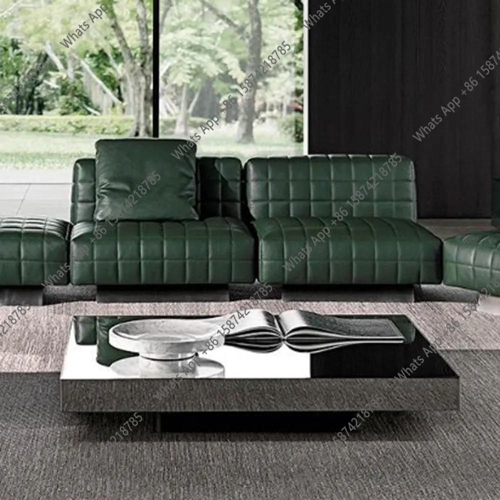 

Italian minimalist stainless steel mirror coffee table living room post-modern model house designer home light luxury