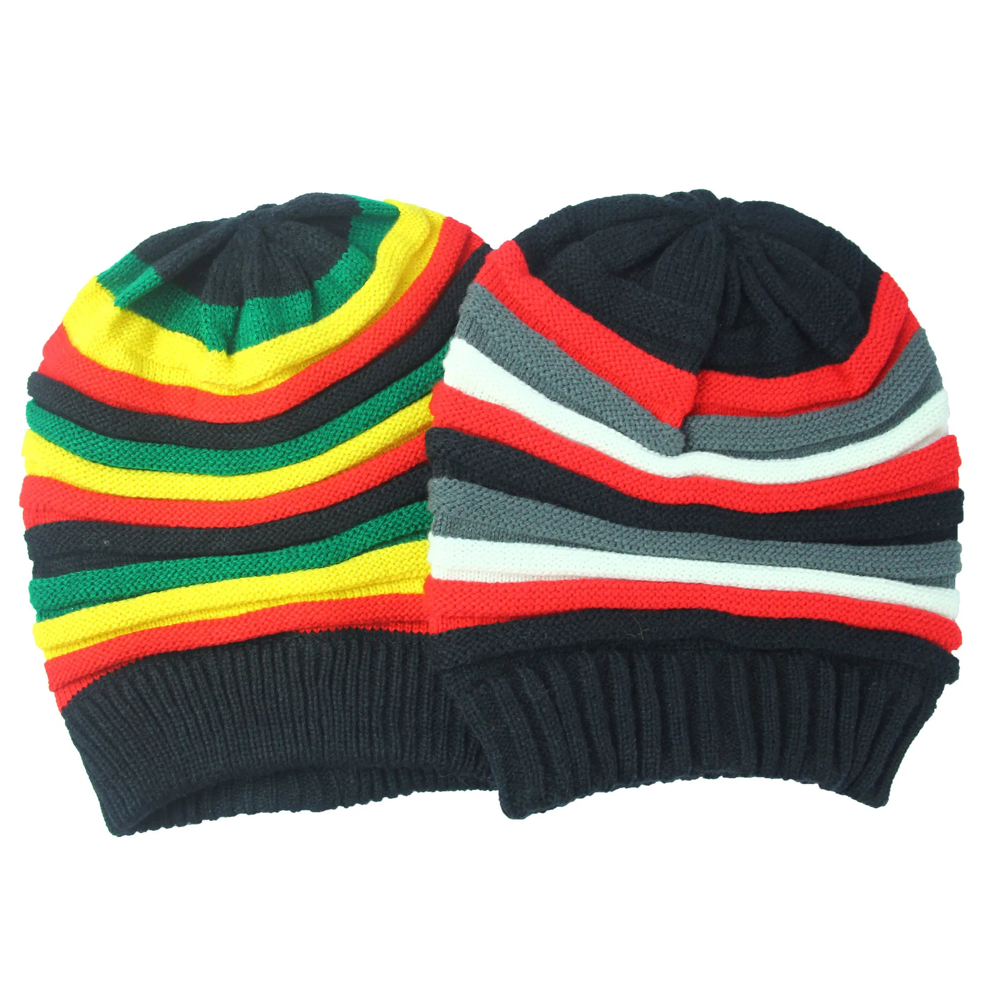 Men Women Winter Hats Rasta Knitted Beanies for Ladies New Hip Hop Cap Patchwork Striped Ski Bonnet Homme Hiver