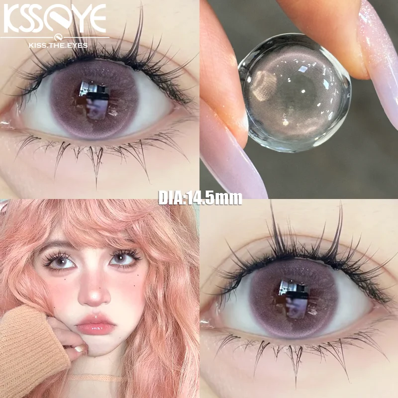 KSSEYE 1 Pair 2024Year New Lenses with Myopia Degree Grade 0.00- 8.00 Pink Blue Grey Beauty Pupilentes Soft Lens Yearly ﻿