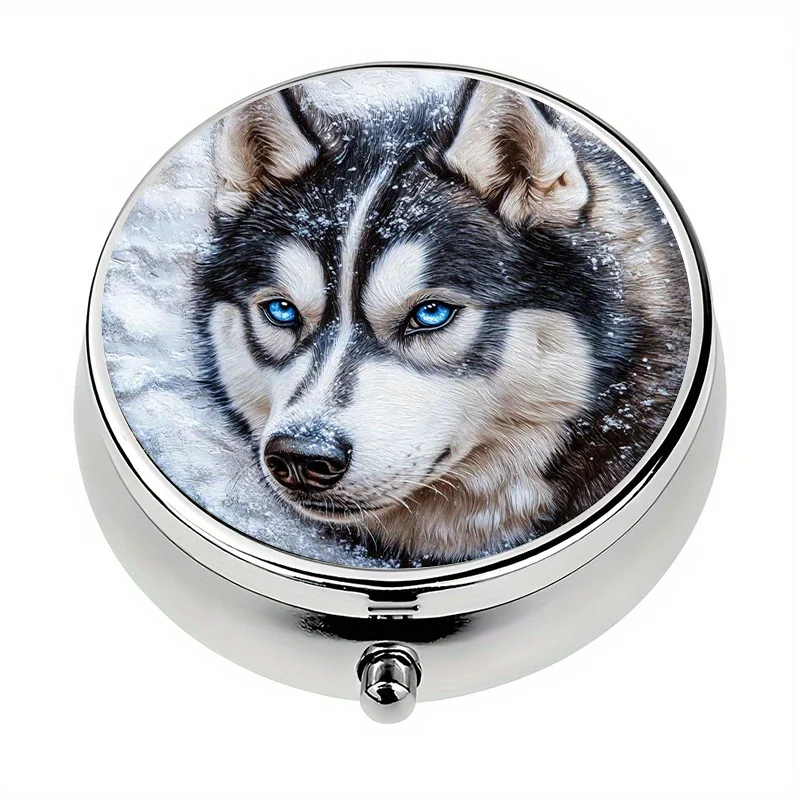 1 piece, portable travel pill box with 3 compartments, cute dog-shaped pill box or wallet pill box, decorative metal portable pill box/vitamin box, suitable for travel and daily use