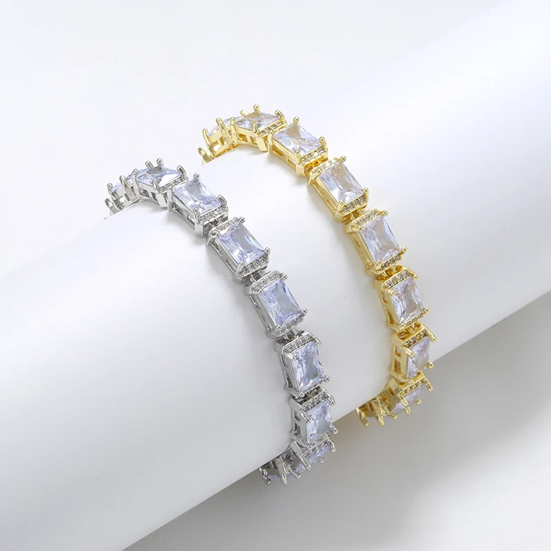 ZHUKOU Ellipse and Rectangle bracelet for women White Cubic Zirconia Man bracelet Gold color women's hand bracelets VL346 image 2