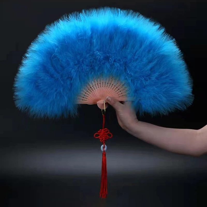 1PC Full Fleece Thickened Feather Fan Cheongsam Walk Show Dance Folding Fan Sweet Fairy Girl Gothic Court Dance Hand Fan