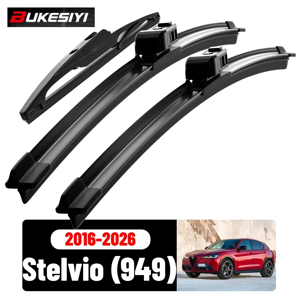 Front & Rear Wiper Blades Set For Alfa Romeo Stelvio (949) 2016-2026 2017 2018 Silent Windscreen Wipers Accessories 26