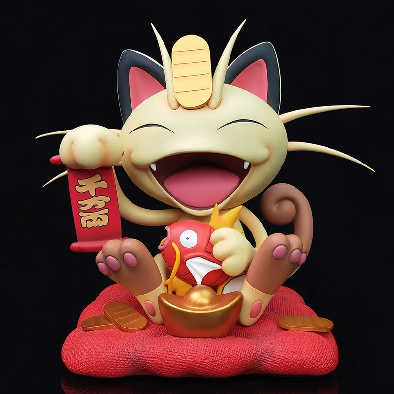 Pokemon 22cm Recruit Wealth Meowth Mega Lucario Anime Doll Model Figures Toy Fortune Cat Collect Decoration Kids Birthday Gift