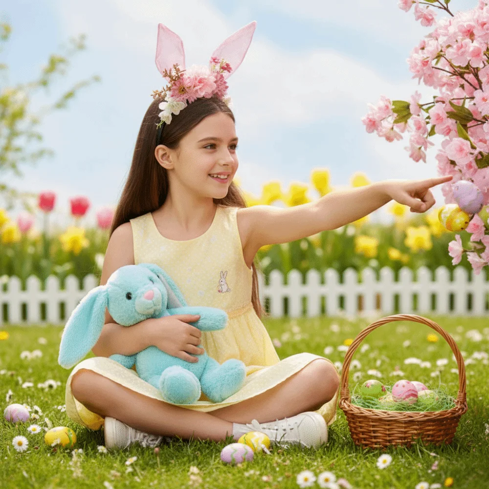 

Flower Rabbit Ears Headband Colorful Floral Easter Headwear Headpiece Photography Props Cute Bunny Ears Hair Hoop