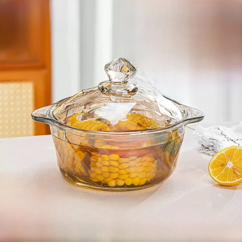 

Термостойкая стеклянная миска с крышкой, большая миска для супа, миска для лапши с двойными ушками, домашняя столовая посуда, Dormi, специальное использование