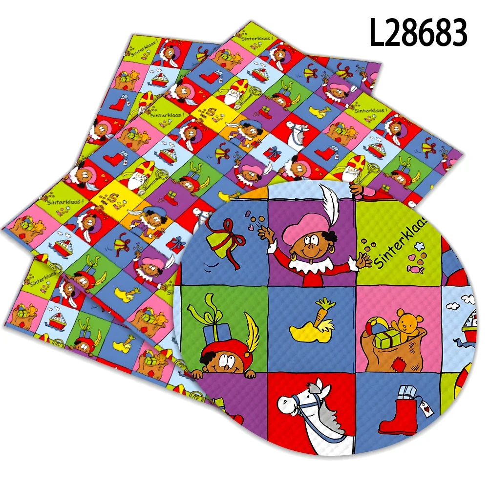 หนังเทียมลายคริสต์มาสเนเธอร์แลนด์ ขนาด 30x22 ซม. ลายซินเทอร์คลาส สำหรับทำโบว์ติดผมและกระเป๋าใบเล็ก