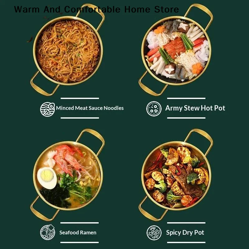 【W】Stainless Steel Hot Pot With Double Handles Food Grade Perfect For Cooking Ramen Seafood Home Restaurant Use