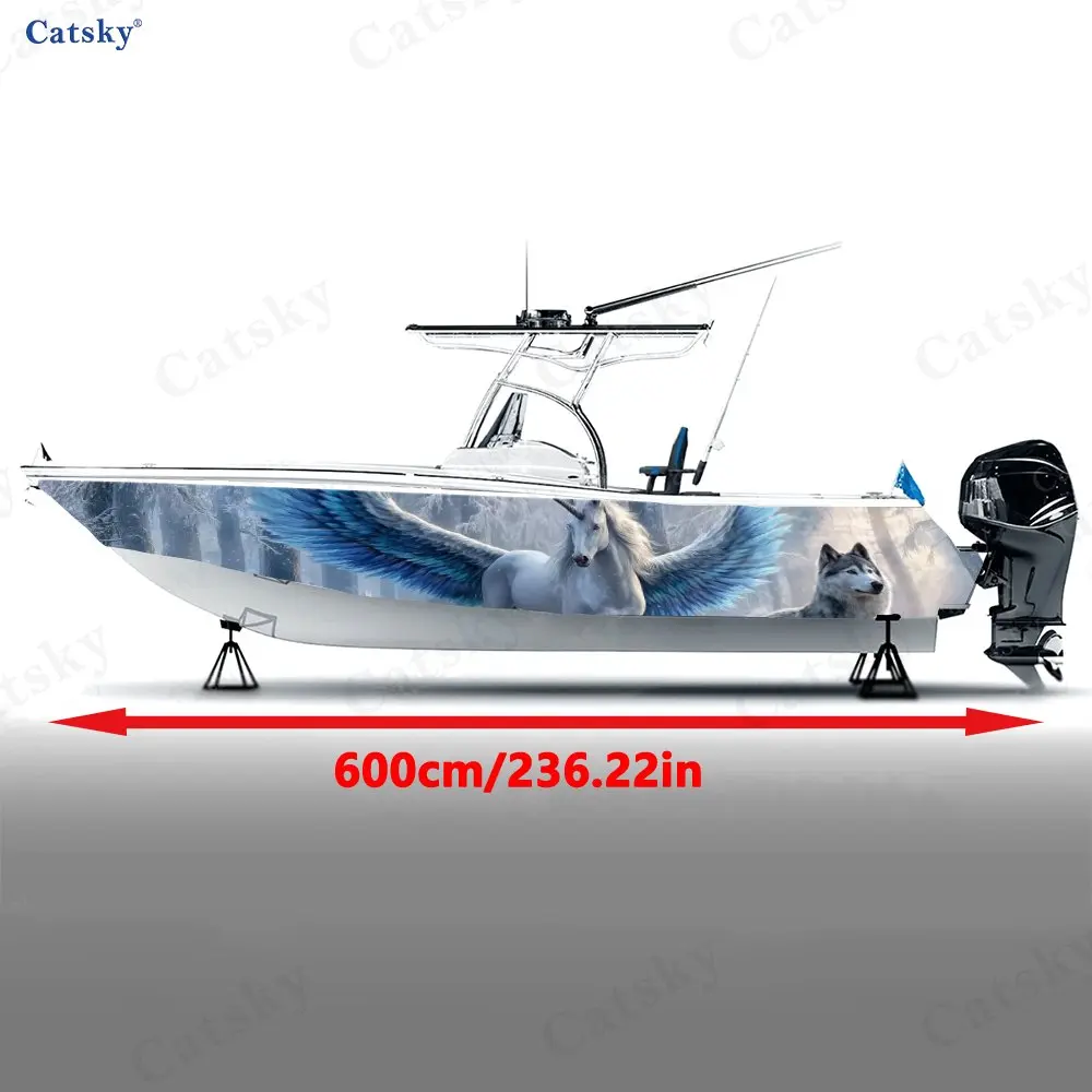Dreamy Winged Unicorn Wolf Blue Ice Sacred Boat Sticker Vinyl Ship Pontoon Deck Boat Fishing Decorative Pontoon Boats Decal