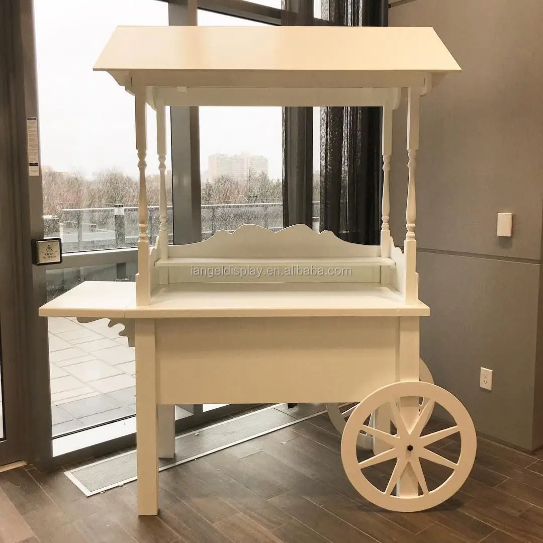 Custom Sells Wedding Party White Cotton Candy Wooden Candy Cart With Wheels