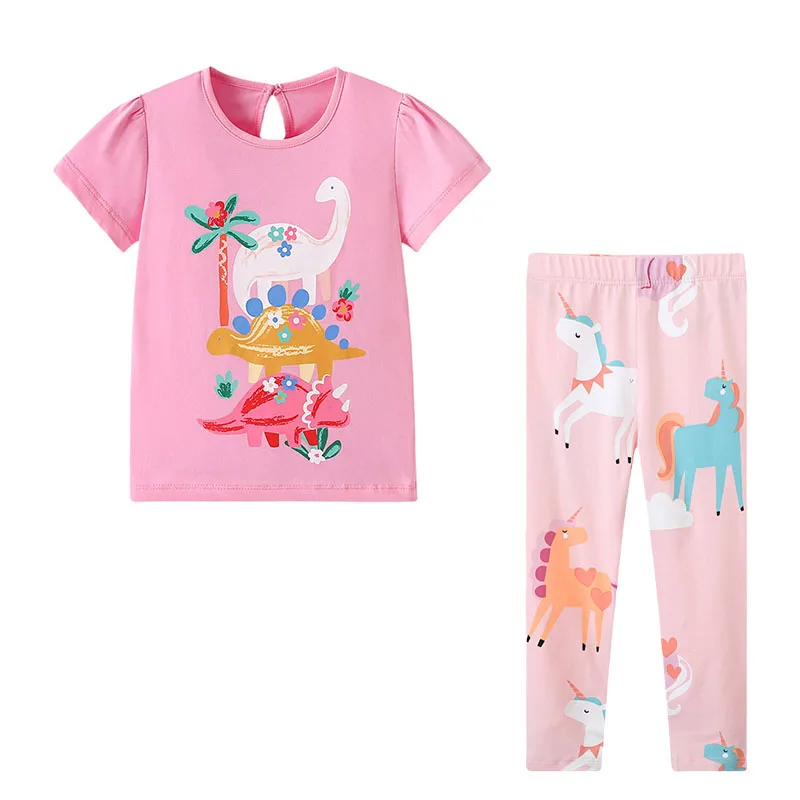 

Jumping Meters 2-7T Girls Tshirts + Leggings 2 Pcs Short Sleeve Children's Clothing Sets For Summer 2 Pcs Suit Kids Outfits Sets
