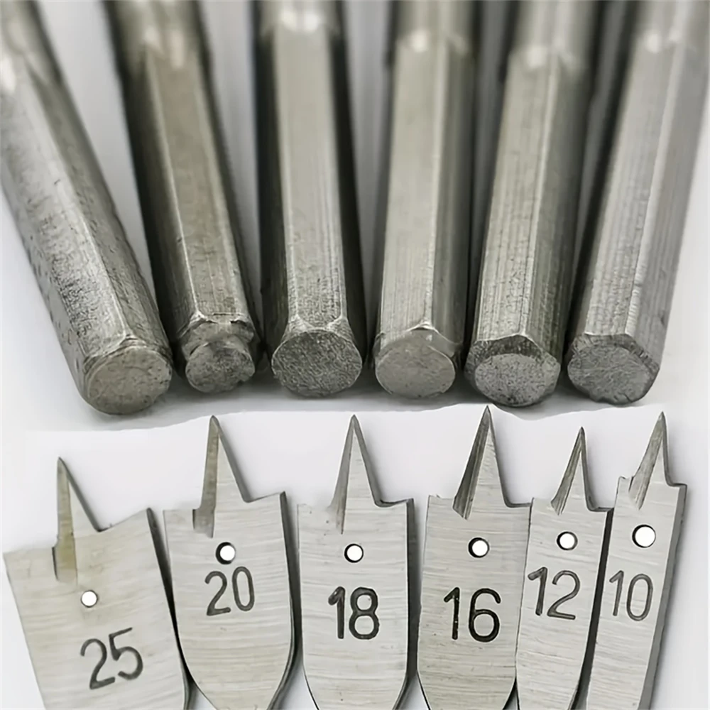 ชุดดอกสว่านเจาะไม้ 6 ชิ้น/ชุด, ดอกสว่านแบบสามแฉก, ขนาด 10 มม.~25 มม., ก้านหกเหลี่ยม, เครื่องมือเจาะงานไม้ DIY, ที่เจาะรูไม้