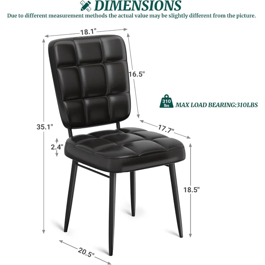 مجموعة كراسي تناول الطعام الجلدية مكونة من 4 كراسي مطبخ منجدة لغرفة الطعام مع مسند ظهر سميك عالي وأرجل معدنية في منتصف القرن #3