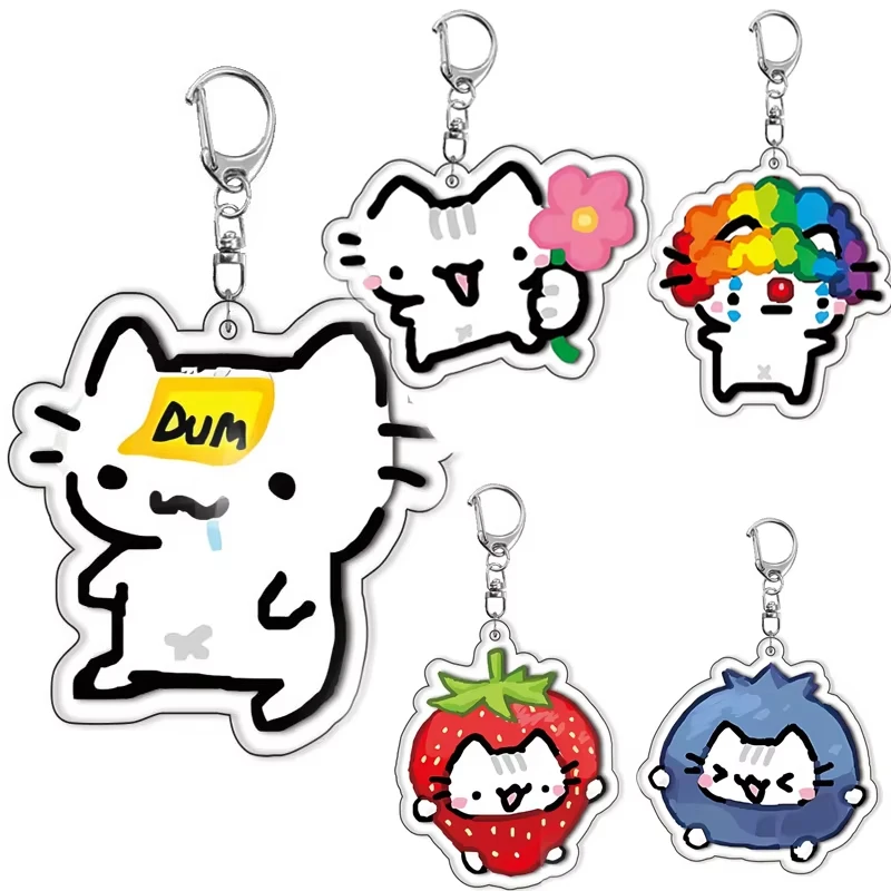 Kawaii DUM Erdbeere Joker Katze Acryl Doppelschicht Anime Schlüsselanhänger Zubehör Tasche Schlüsselanhänger Schmuck Fans Freunde Geschenke
