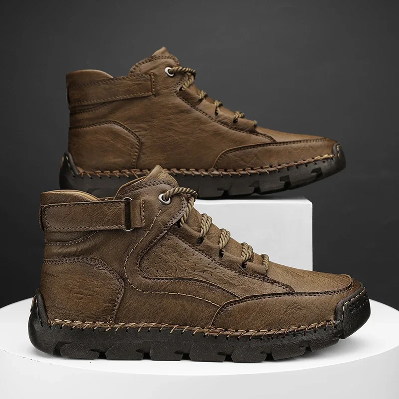 

Новые мужские ботинки ручной работы, уличная кожаная повседневная обувь на платформе, мужские ботинки высокого качества, зимние удобные ботильоны
