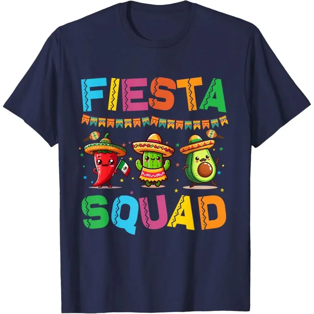 Fiesta Squad Cinco De Mayo Men Women T-Shirt Cute Graphi Long Sleeve U-Neck Running Warmth Function Sportswear Casual Clothes