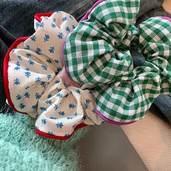 Checkered Scrunchies สําหรับผมแฟชั่นสาว Headwear ผ้า Hairties สําหรับผู้หญิงดอกไม้อุปกรณ์เสริมผม Pony ผมวันหยุด