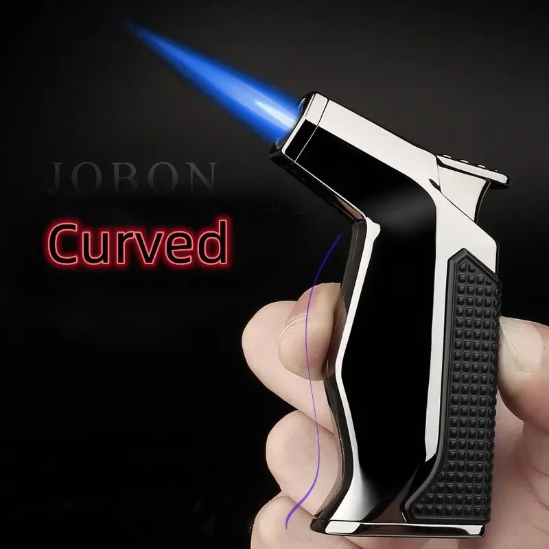 JOBON New Metal Butane Gas Lighter Outdoor Windproof Blue Flame Straight Turbo Jet Torch Cigar Lighter Cigar Cutter Men\'s Gift