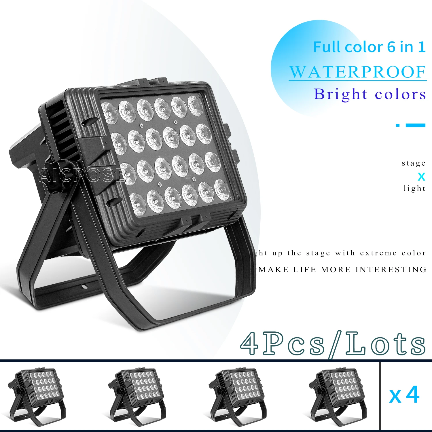 4Pcs/Lots 24x12W RGBW/24x18W RGBWA UV 6 in 1 LED Waterproof Stage Light DMX Control Square Par Light DJ Disco Equipment Lighting