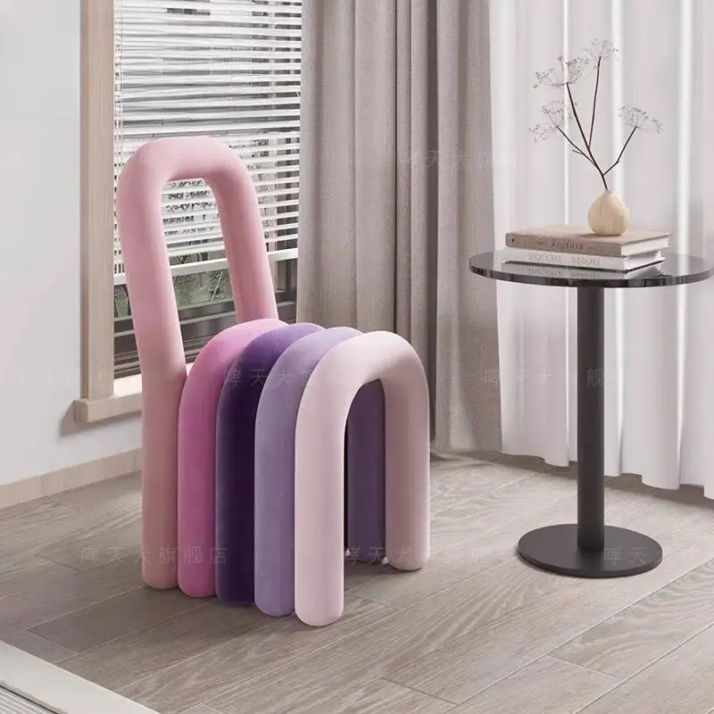 Modern Artistic Accent Chair with Rainbow U-Shaped Design & Velvet Upholstery Leisure Chair for Living Room Bedroom Furniture view 2