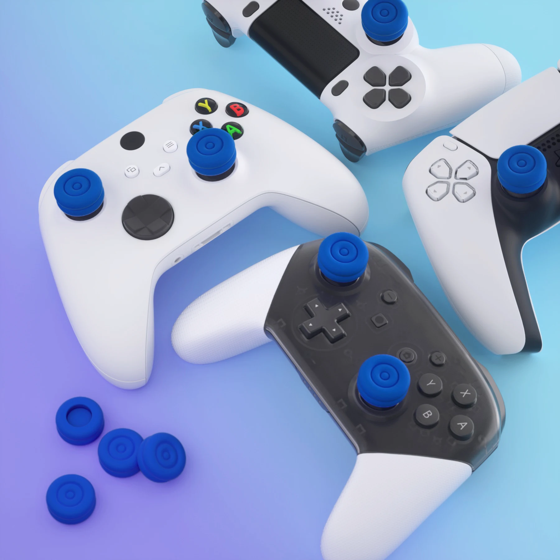 PlayVital niebieskie kciuki poszewki nakładki na przyciski dla ps5/4, Joystick czapki dla Xbox Series X/S, osłona na palce dla Switch Pro