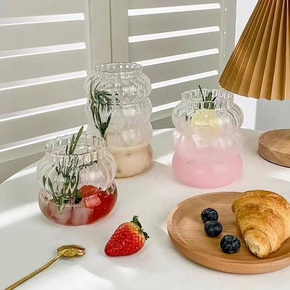 410/650/865ml Juice Water Cup Ribbed Glass Heat-resistant Milk Coffee Mug Cold Drink Cups Beer Tumbler Cocktail Glass Drinkware