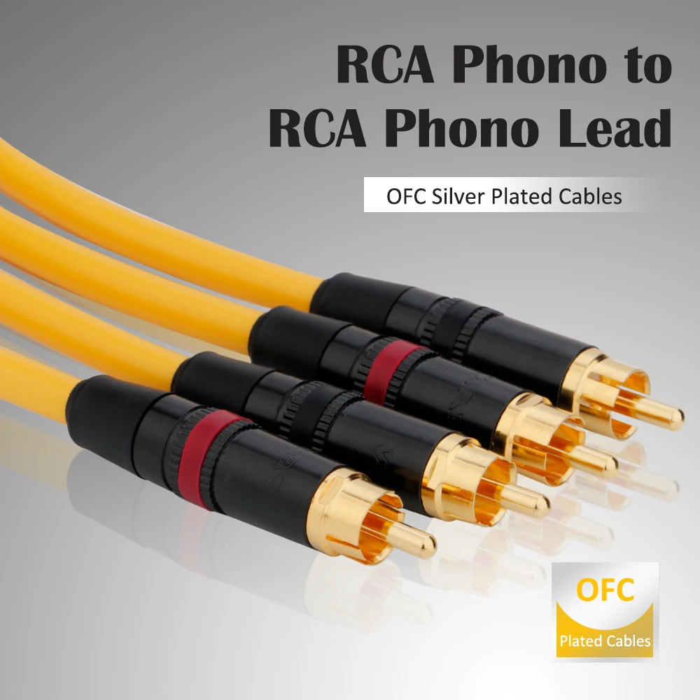 Pair RCA Phono to RCA Phono Lead OFC Silver Plated Cables ，RCA to RCA Audio Cable for Home Theater, HDTV, Amplifiers, Hi-Fi Syst