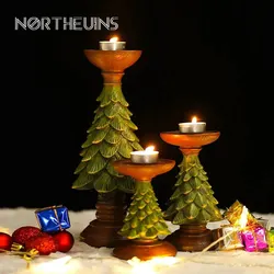 Resin Vintage Christmas Tree Candle Holder Figurines Decorative Candlestick Ornaments Holiday Noel Decoration Accessories Object