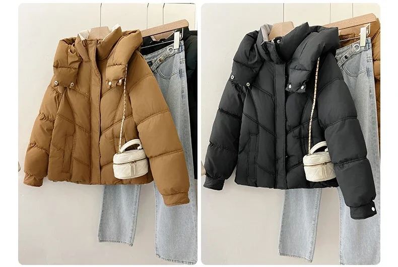 

2025 Winter Women Thickened Down Jacket Loose Fit Hooded Warm Coat Korean Style Cotton Padded Overcoat Autumn Female Outerwear