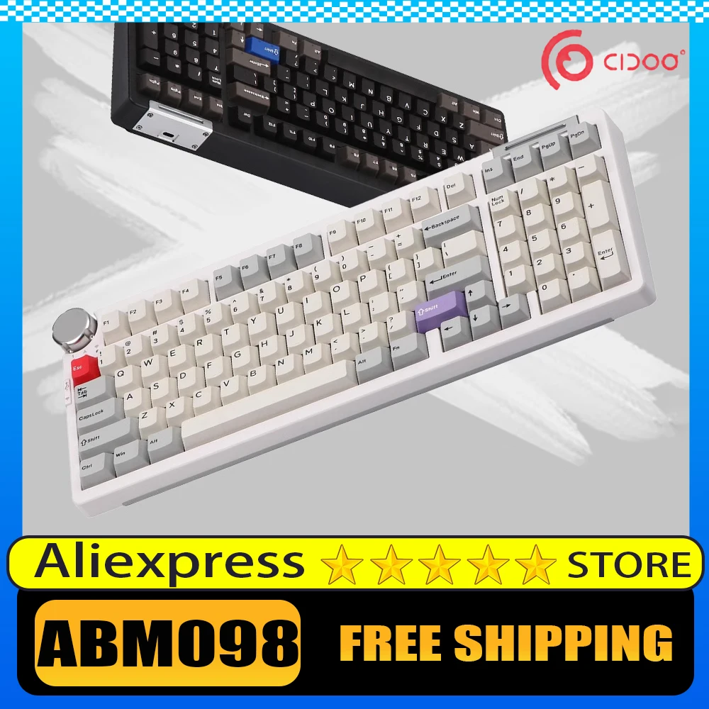 CIDOO ABM098 Mechanical Keyboard Multifunction Knob Three Modes Hot-Swap Wireless Gaming Keyboard Gasket PC Gamer Accessories