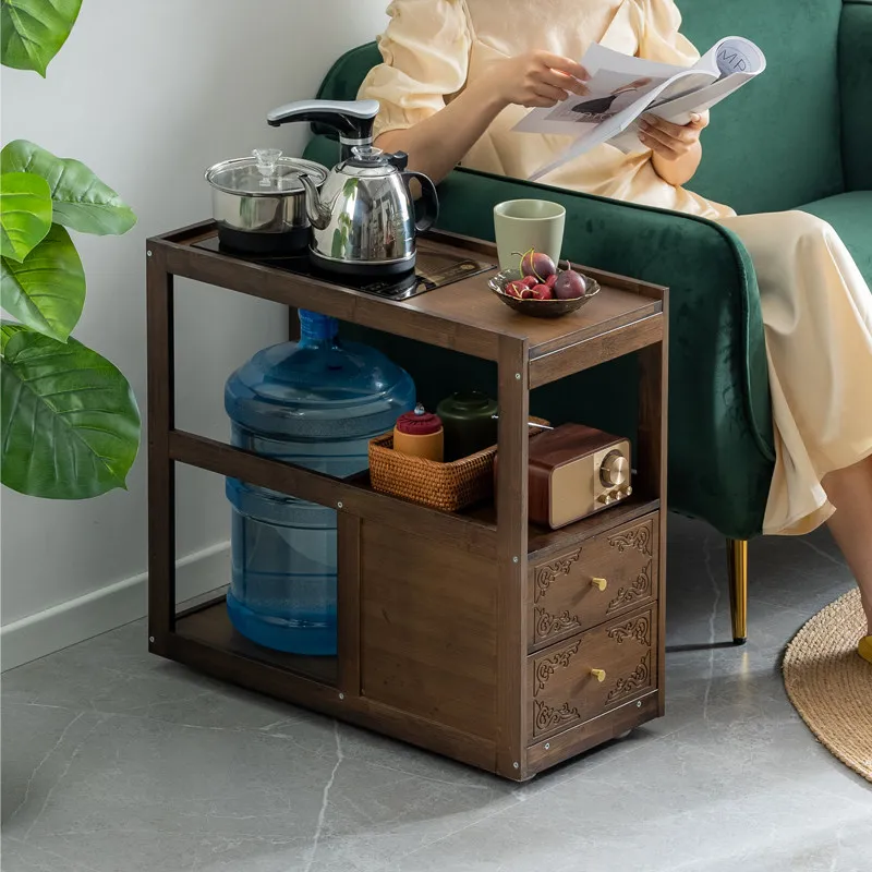 Rock slab coffee table living room household small tea table integrated kettle light luxury modern small apartment movable sofa