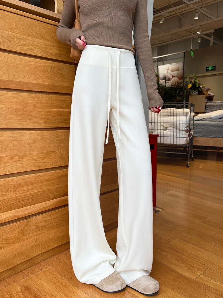 

Белые спортивные брюки для йоги женские, весенние, тонкие, с высокой талией, струящиеся, удлиненные, повседневные, широкие, удобные, с высокой эластичностью