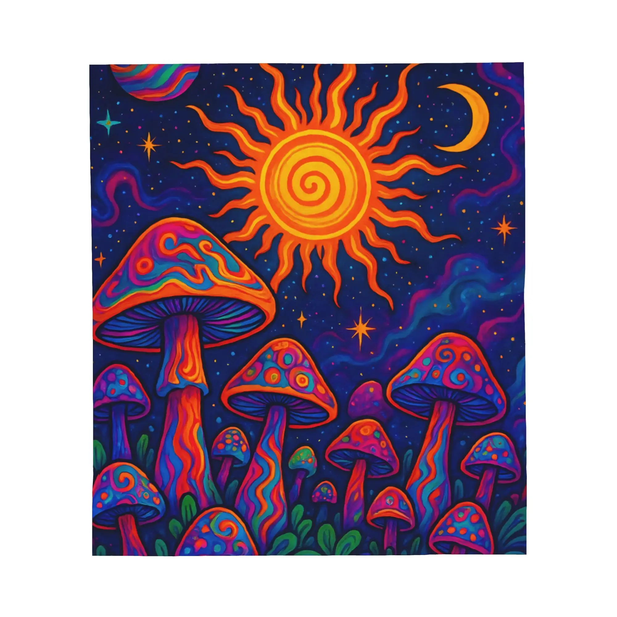 1PC Black Light Mushroom Forest Blanket Throw Blanket Novelty Warm Blanket All Season Gift