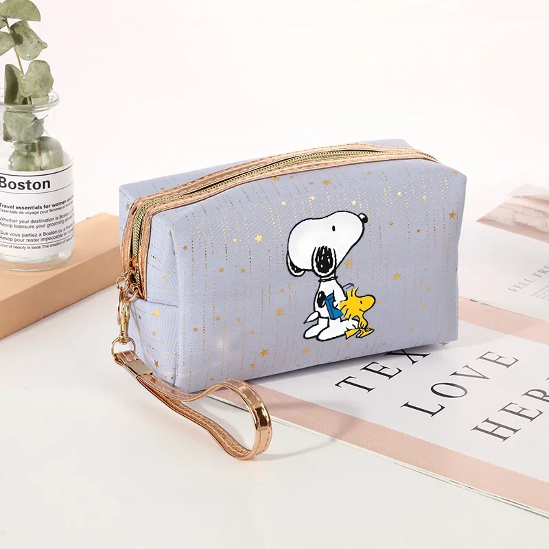 Bolsa de cosméticos Snoopy, bolsa de maquillaje impermeable de Color sólido, organizador de almacenamiento de artículos de tocador portátil de viaje, estuches de belleza para mujer