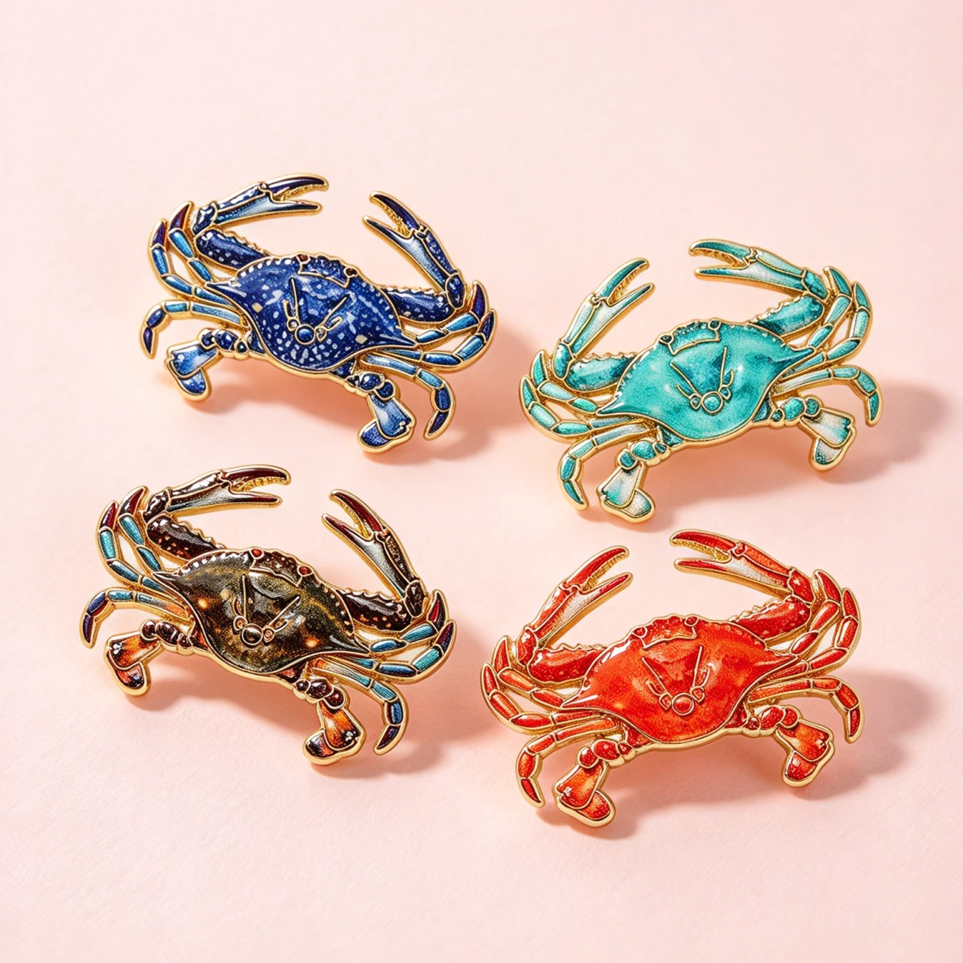 4pcs Colorful Crab Enamel Brooch Set, Vintage Marine Animal Metal Lapel Pins, Halloween Gift for Clothes Backpack Decoration